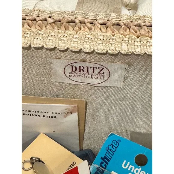 Vintage Sewing Basket Kit Wicker Box w Supplies Needles Thread Buttons Crochet - Picture 10 of 10